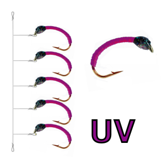 Hegene UV 5er Synth. Quill Red-Purple Glitter Head 12