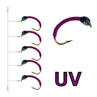 Hegene UV 5er Synth. Quill Purple-Green Glitter Head