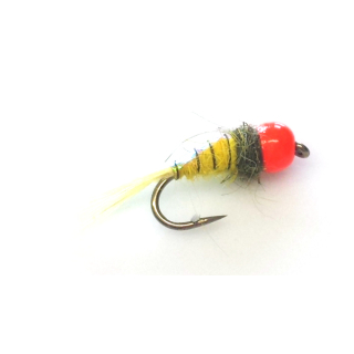 Nymphe Berbless Tungsten Yellow Red Caddies Hook 12