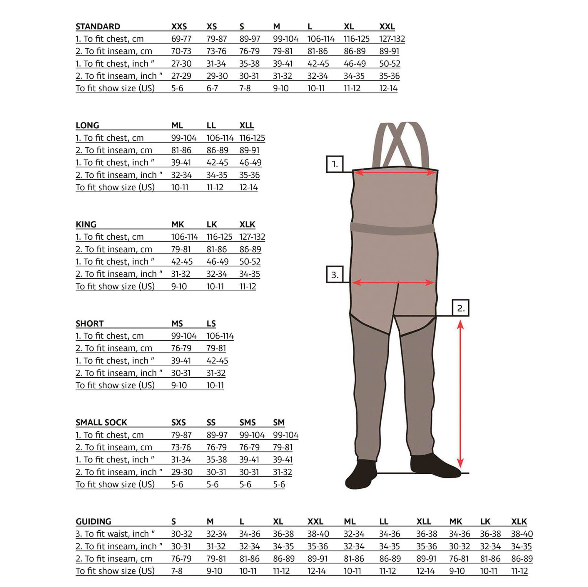 Vision Wader Size Chart | Standard, Long, King Fits | Flymex